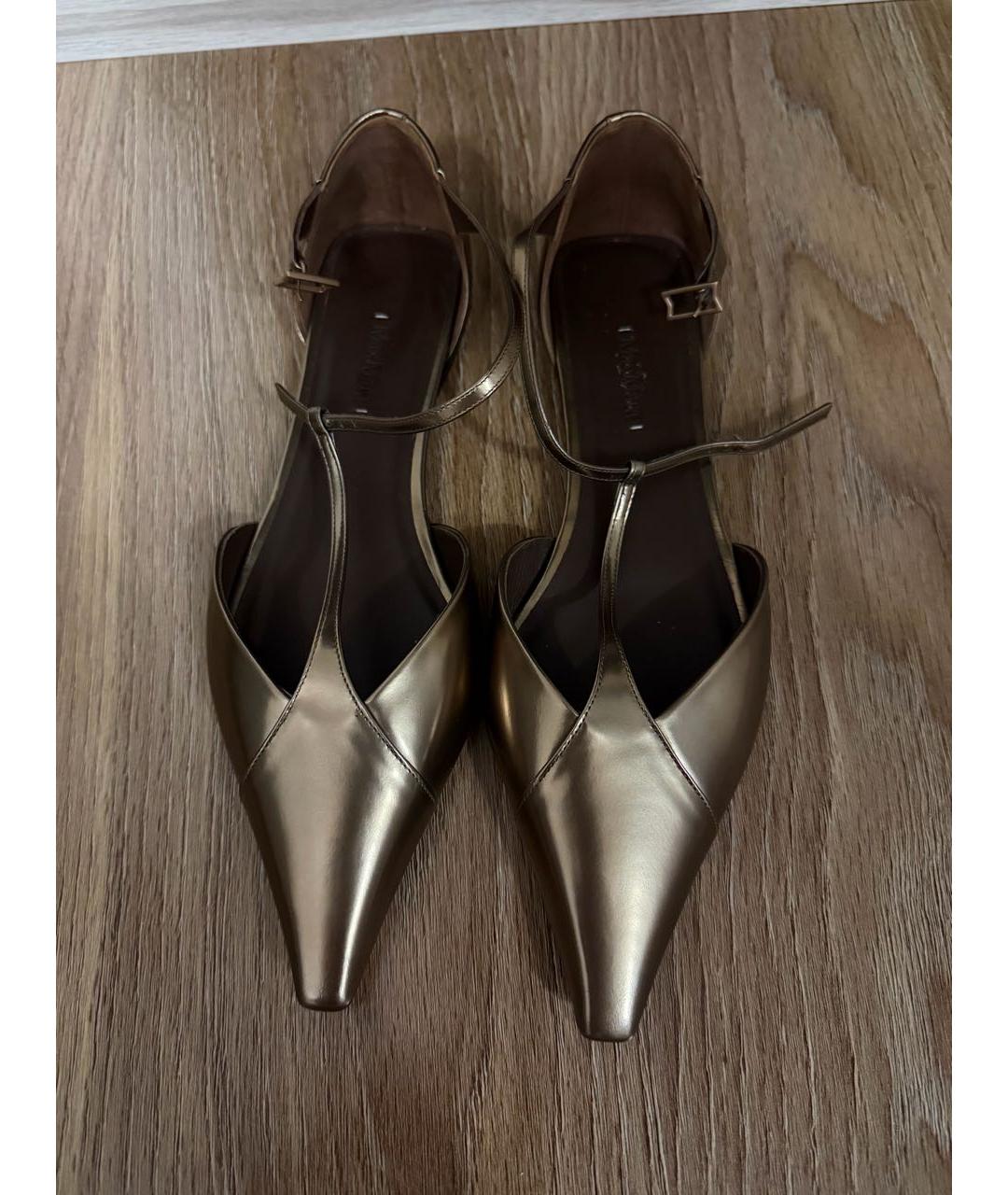 MAX MARA Золотые кожаные туфли, фото 2