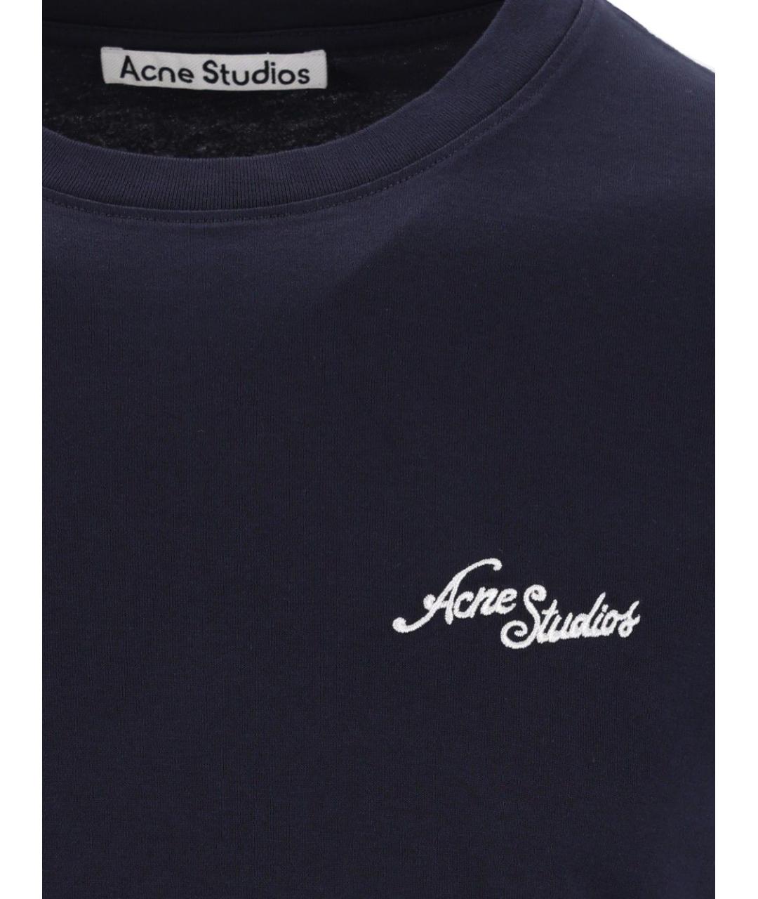 ACNE STUDIOS Темно-синяя хлопковая футболка, фото 3