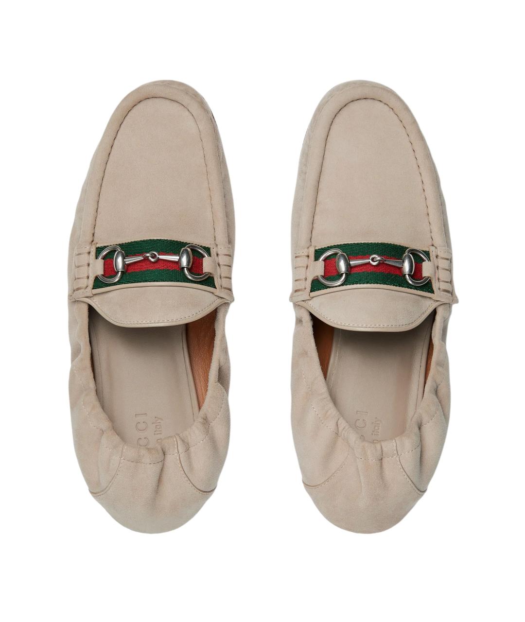 GUCCI Бежевые замшевые мокасины, фото 4