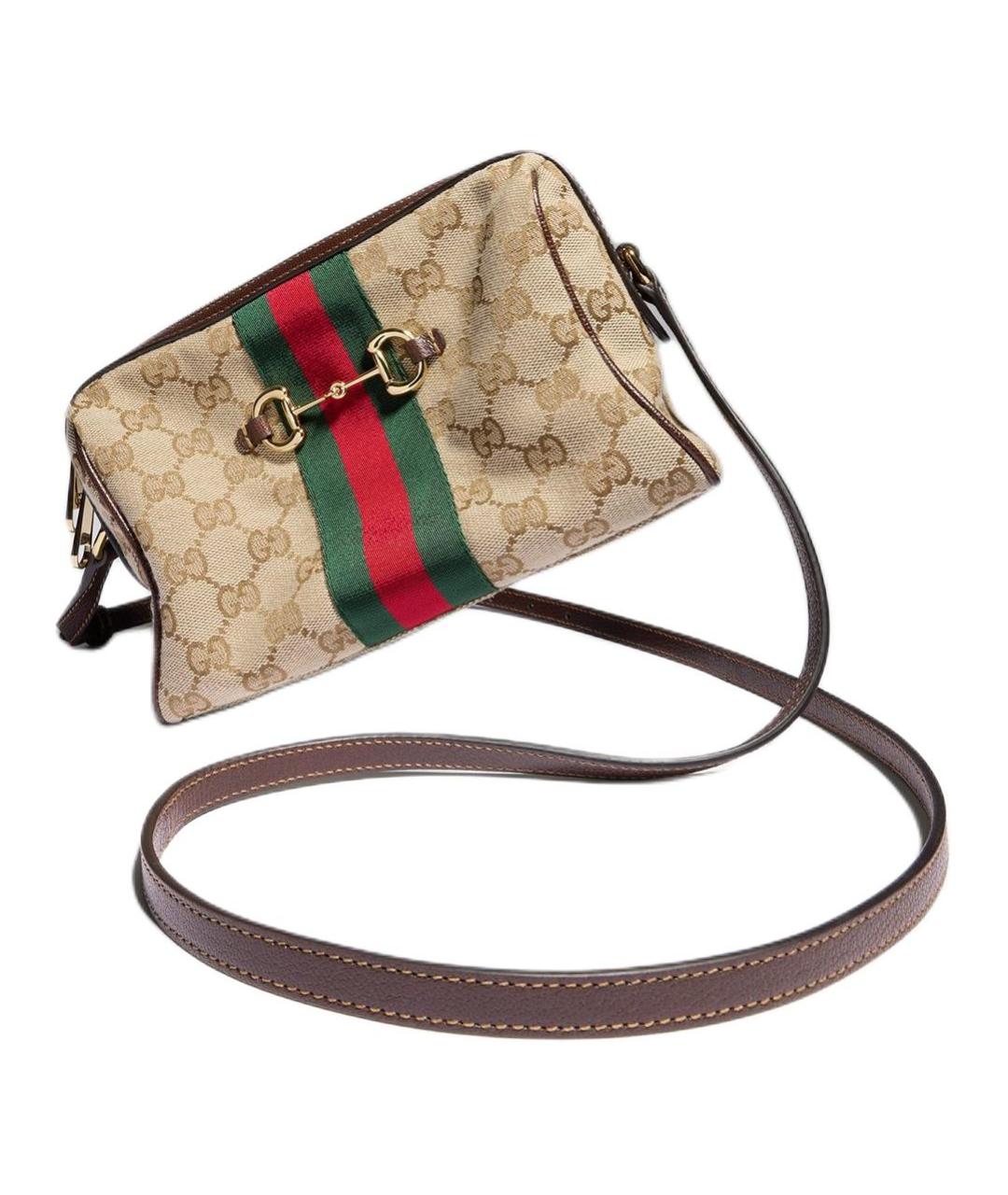 GUCCI Бежевая сумка через плечо из канвы, фото 3