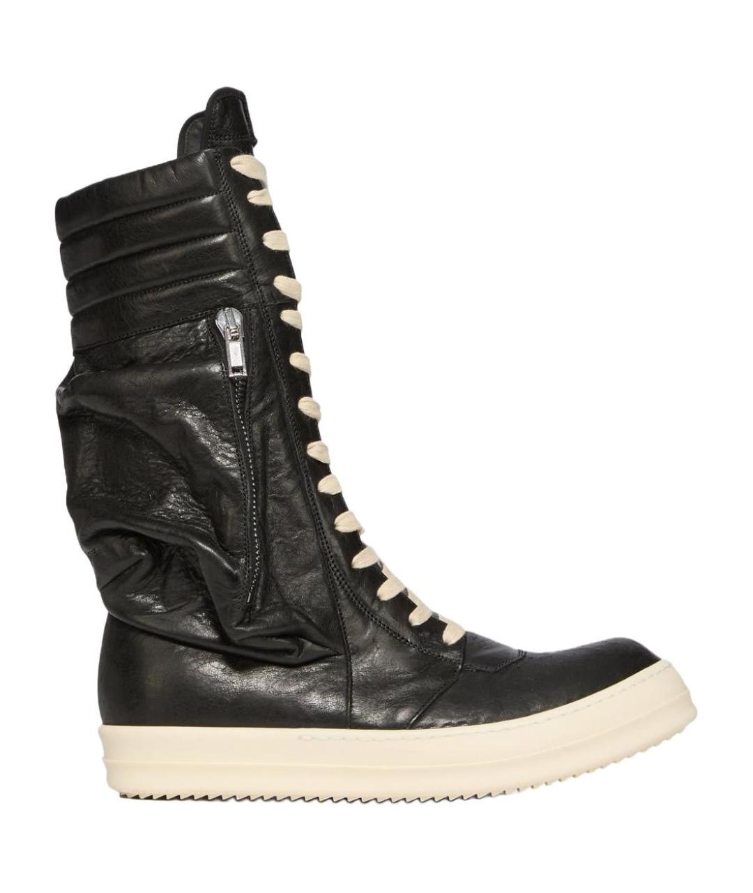 RICK OWENS Черные кожаные высокие кроссовки / кеды, фото 1