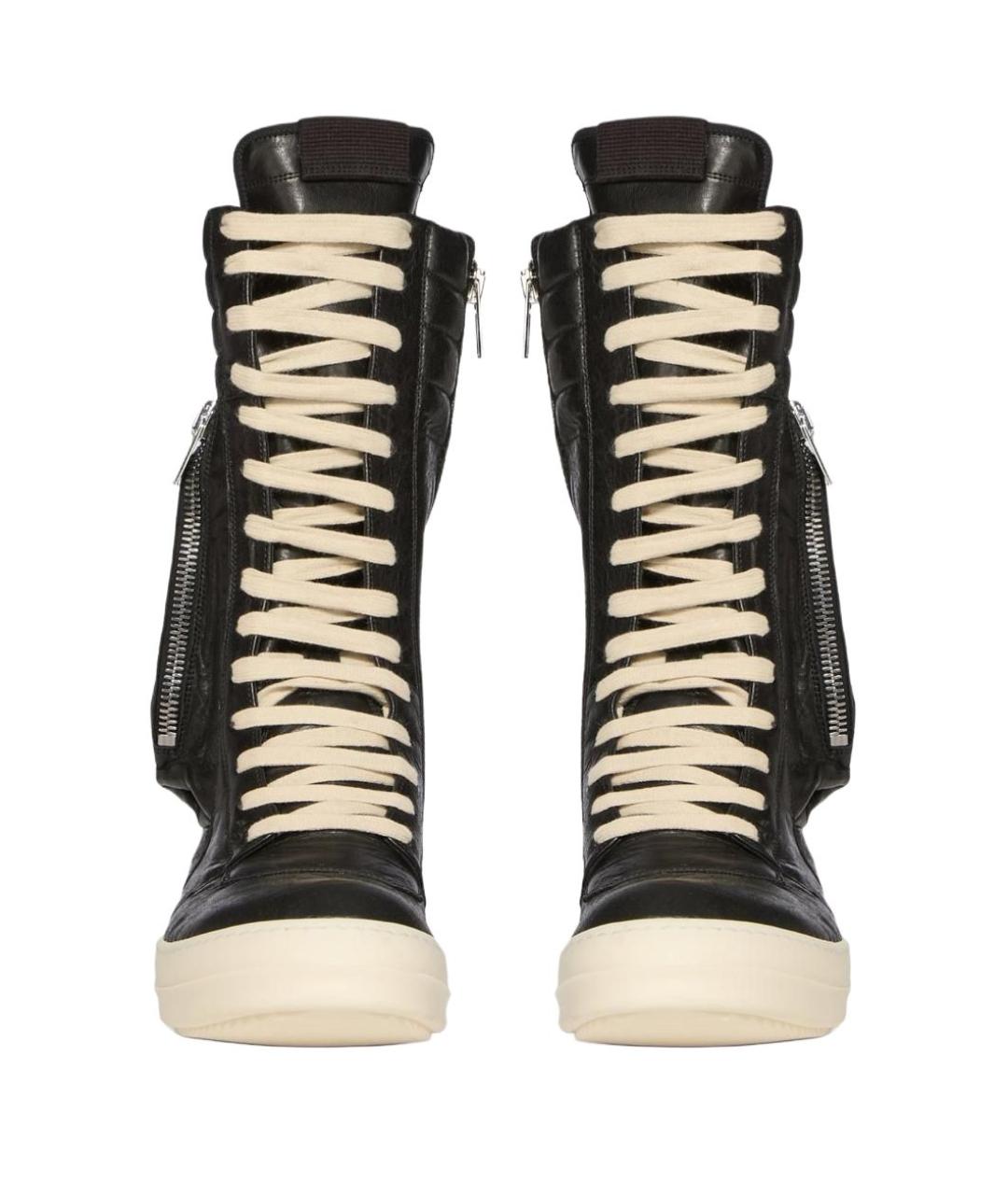 RICK OWENS Черные кожаные высокие кроссовки / кеды, фото 5