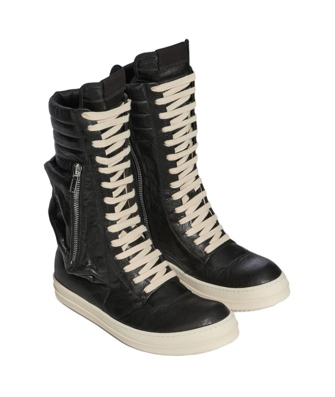 RICK OWENS Черные кожаные высокие кроссовки / кеды, фото 4