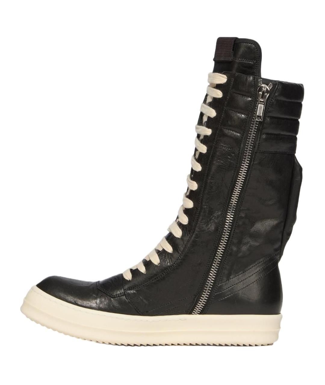 RICK OWENS Черные кожаные высокие кроссовки / кеды, фото 3