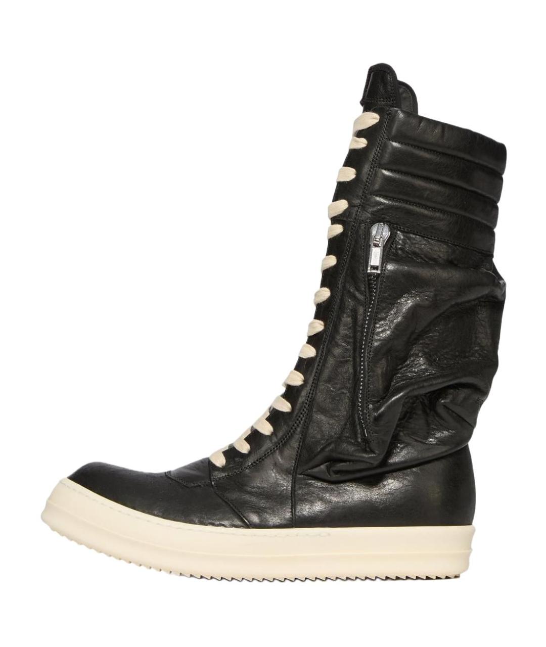 RICK OWENS Черные кожаные высокие кроссовки / кеды, фото 2