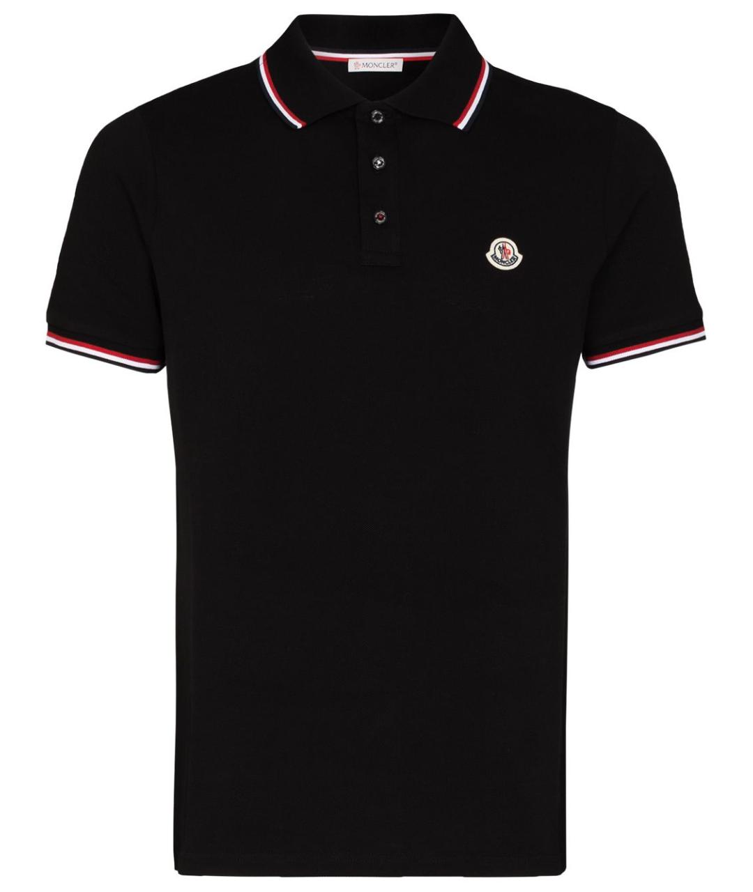 MONCLER Черное хлопковое поло с коротким рукавом, фото 2