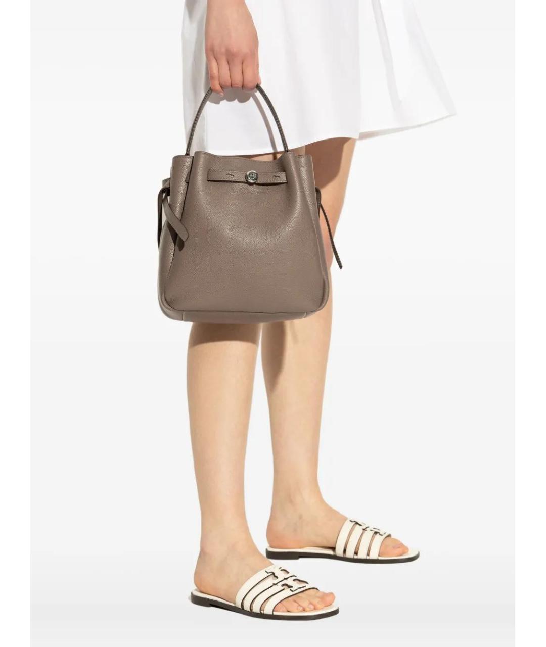 TORY BURCH Серая кожаная сумка с короткими ручками, фото 2