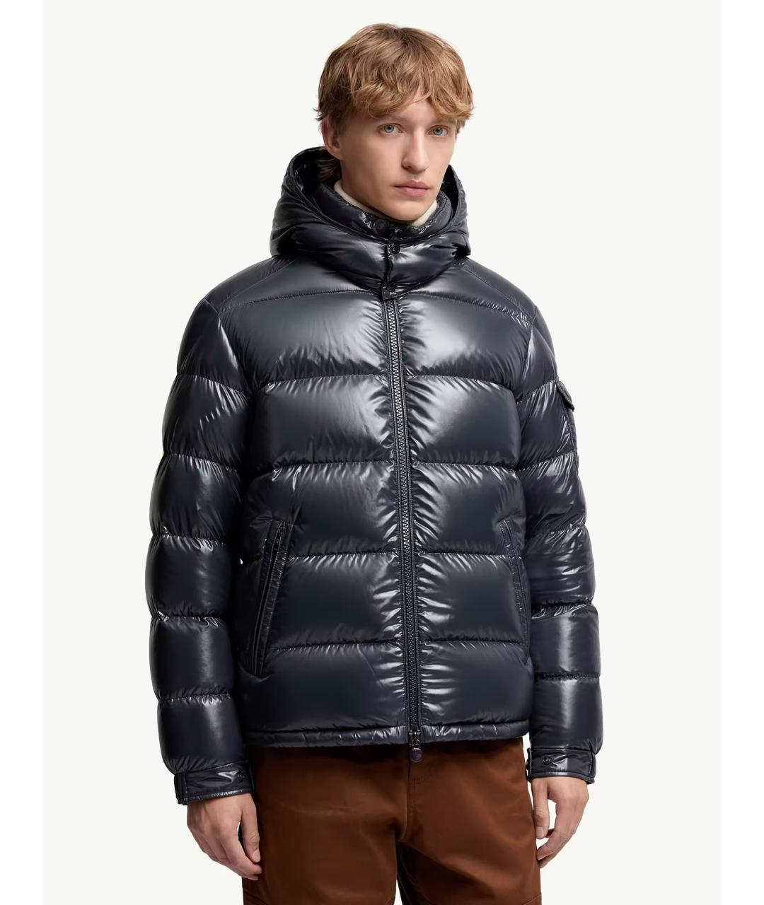 MONCLER Темно-синий полиамидовый пуховик, фото 2