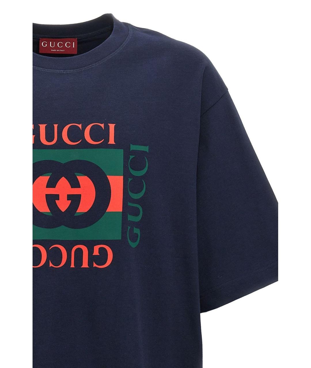 GUCCI Синяя хлопковая футболка, фото 3