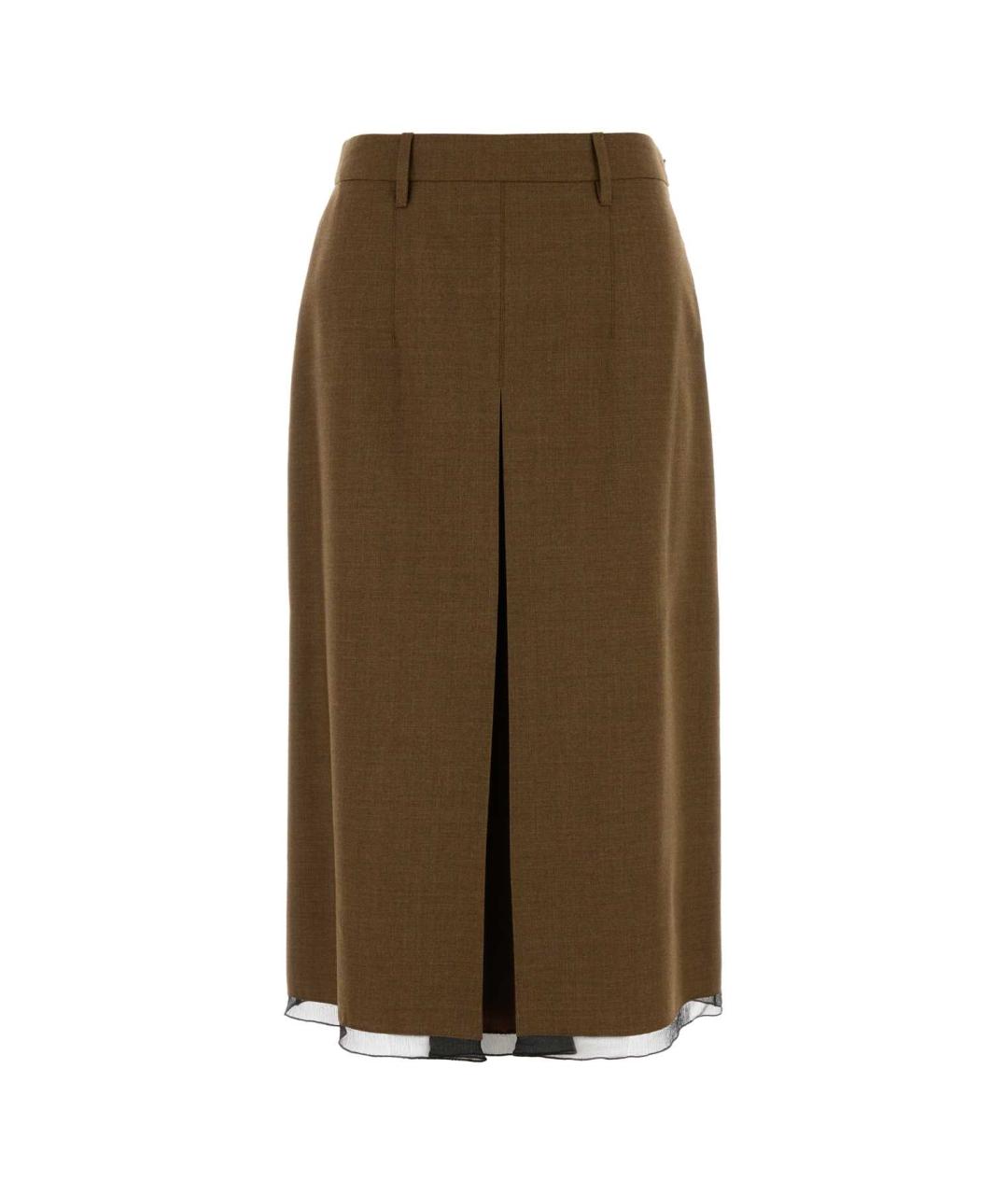 PRADA Коричневая шерстяная юбка миди, фото 1