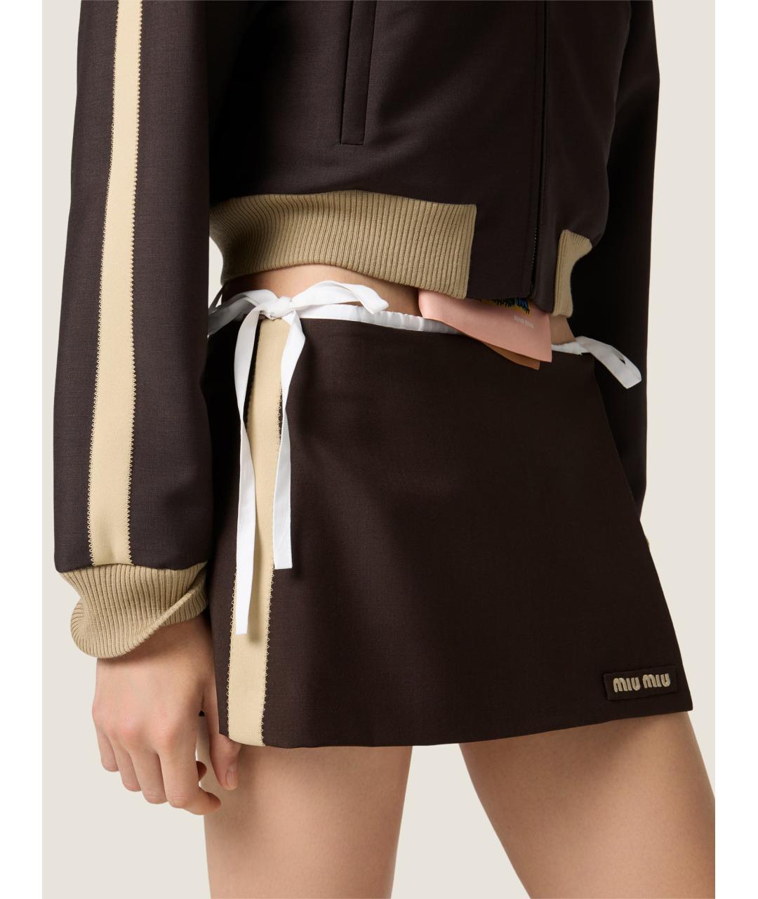 MIU MIU Коричневая шерстяная юбка мини, фото 4