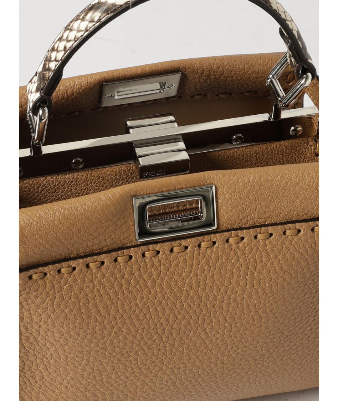 FENDI Бежевая кожаная сумка тоут, фото 5