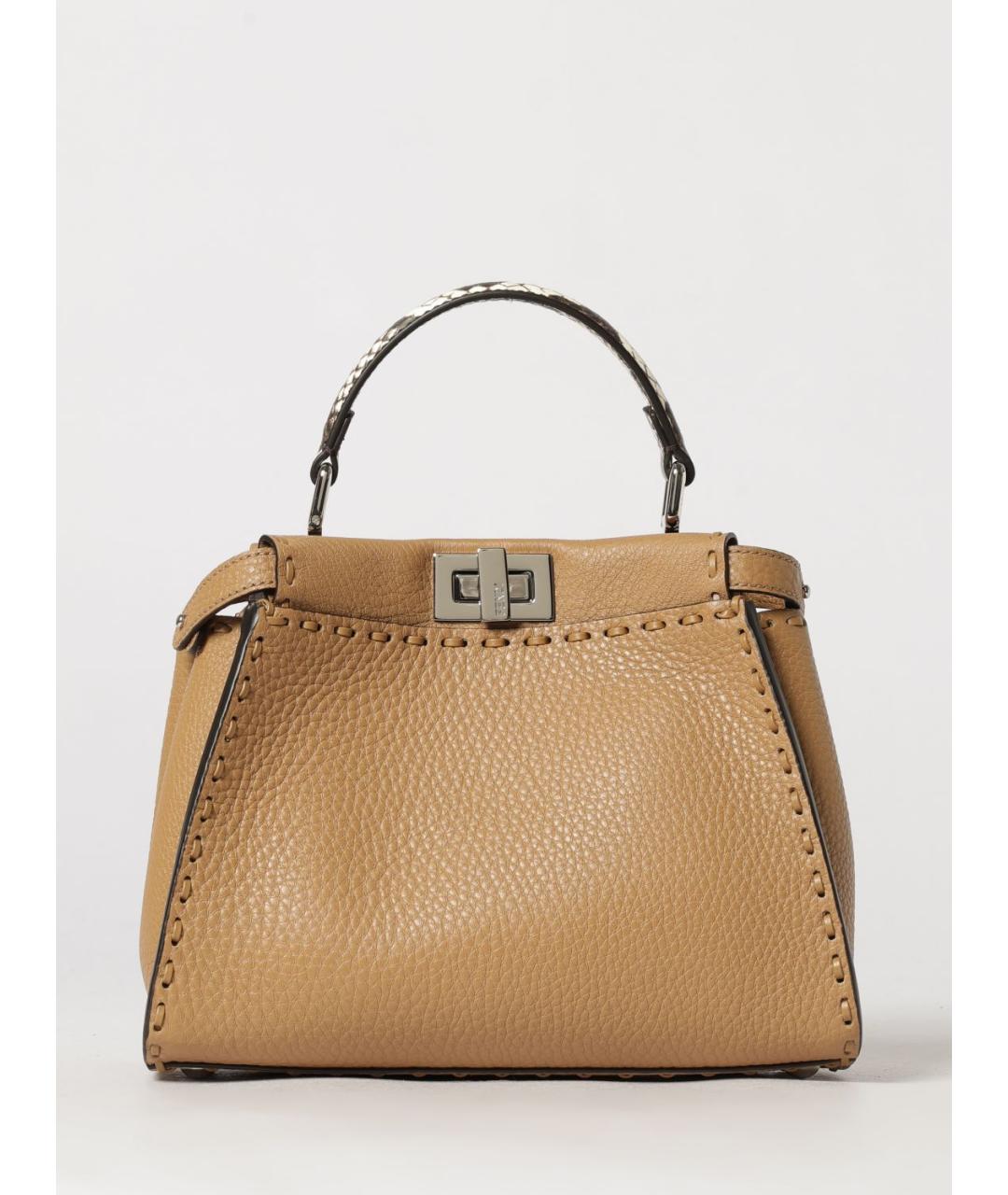 FENDI Бежевая кожаная сумка тоут, фото 6