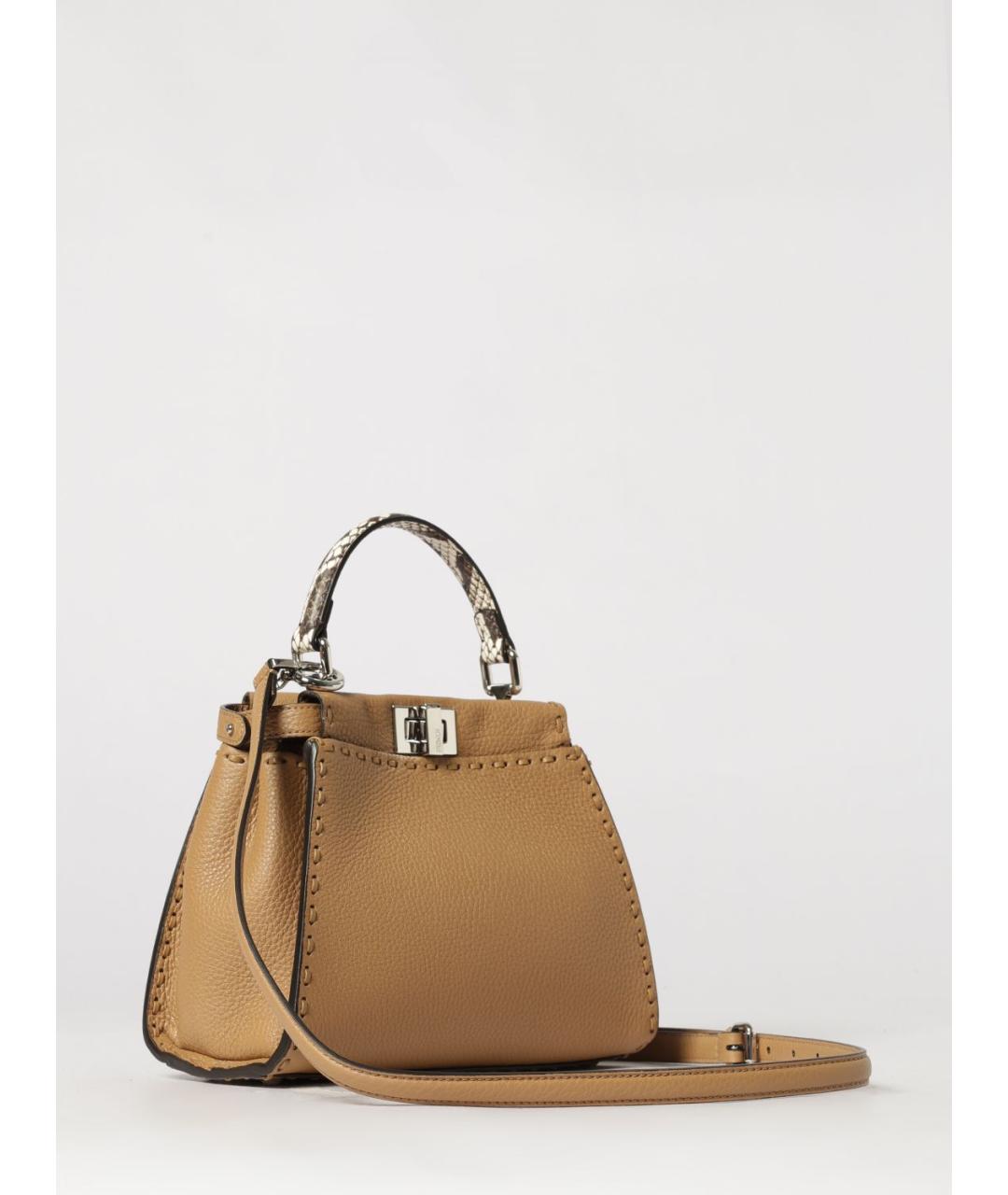 FENDI Бежевая кожаная сумка тоут, фото 3