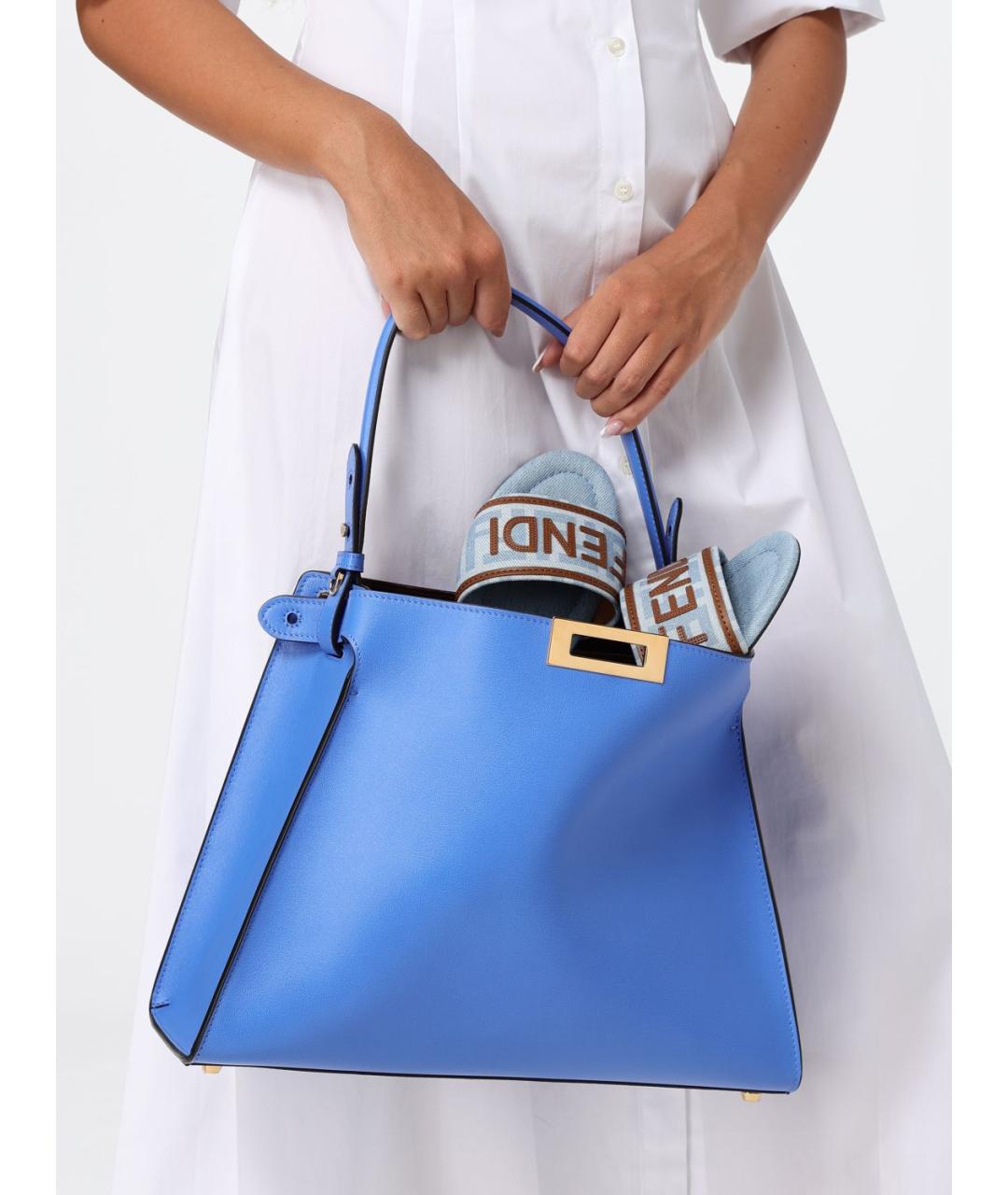 FENDI Голубая кожаная сумка тоут, фото 2