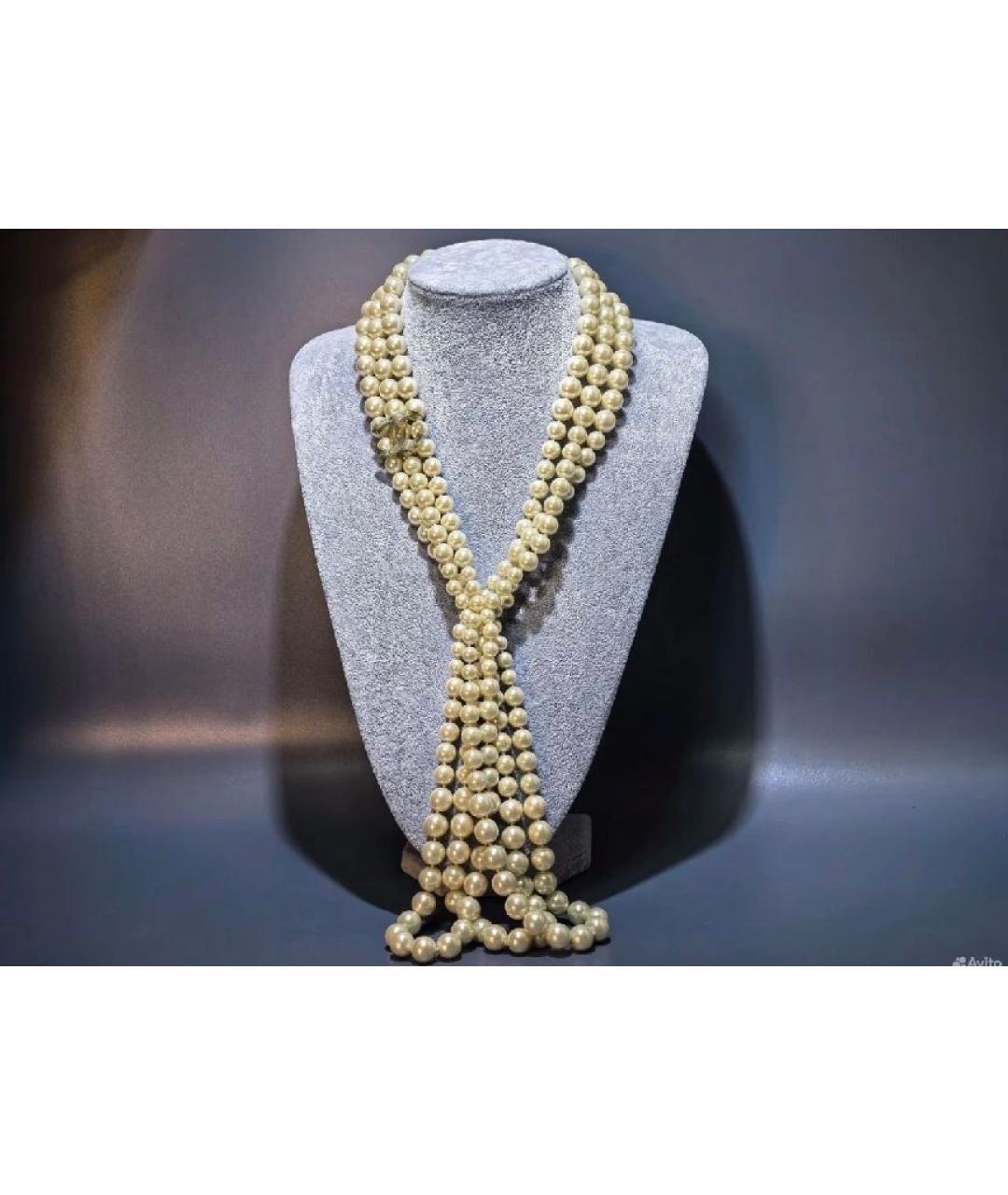 CHANEL Бежевое жемчужное колье, фото 10