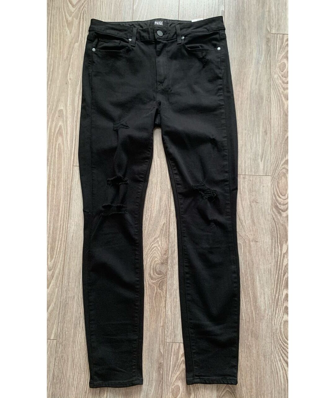 PAIGE Черные хлопко-полиэстеровые джинсы слим, фото 7