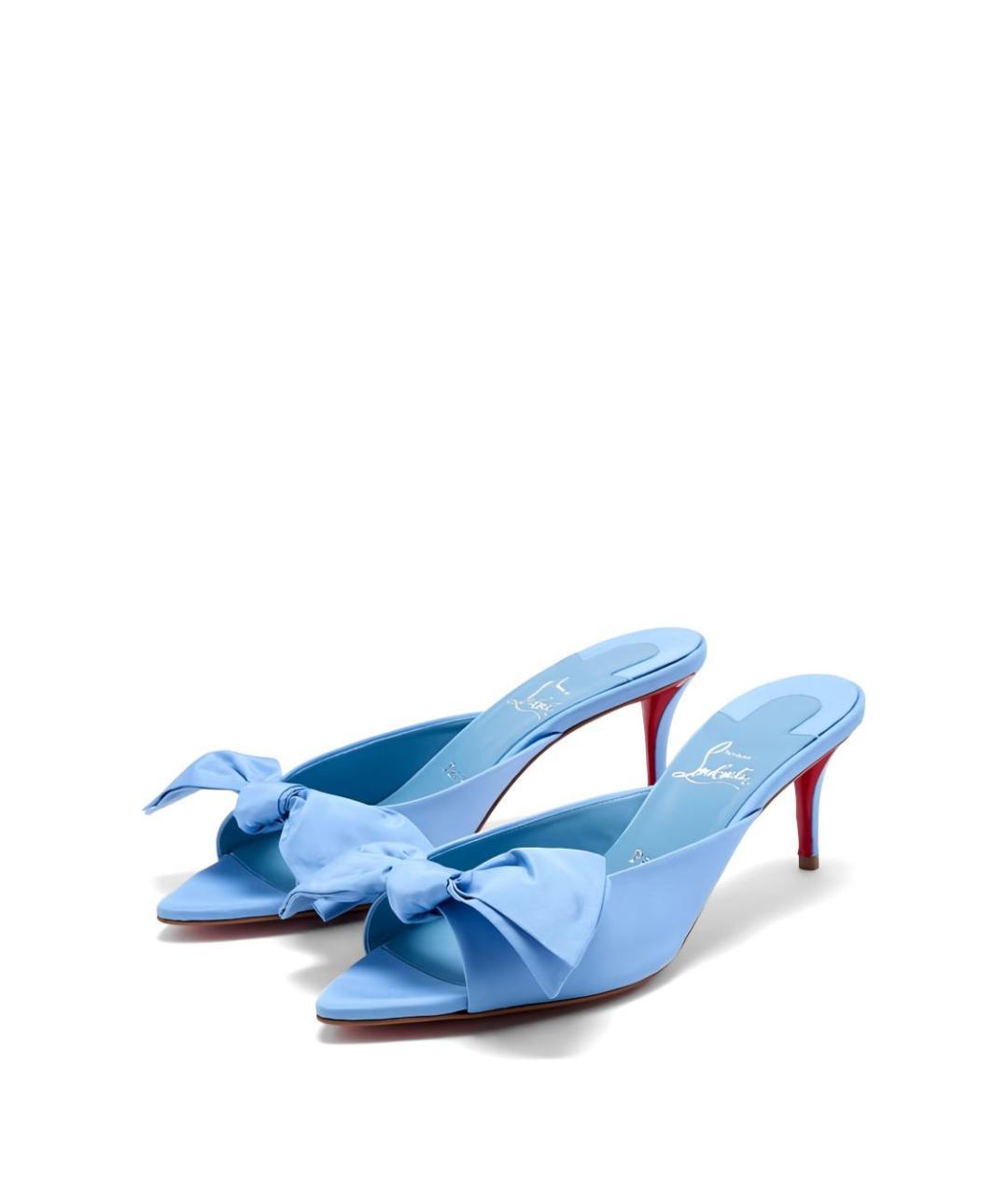 CHRISTIAN LOUBOUTIN Голубые кожаные мюли, фото 4