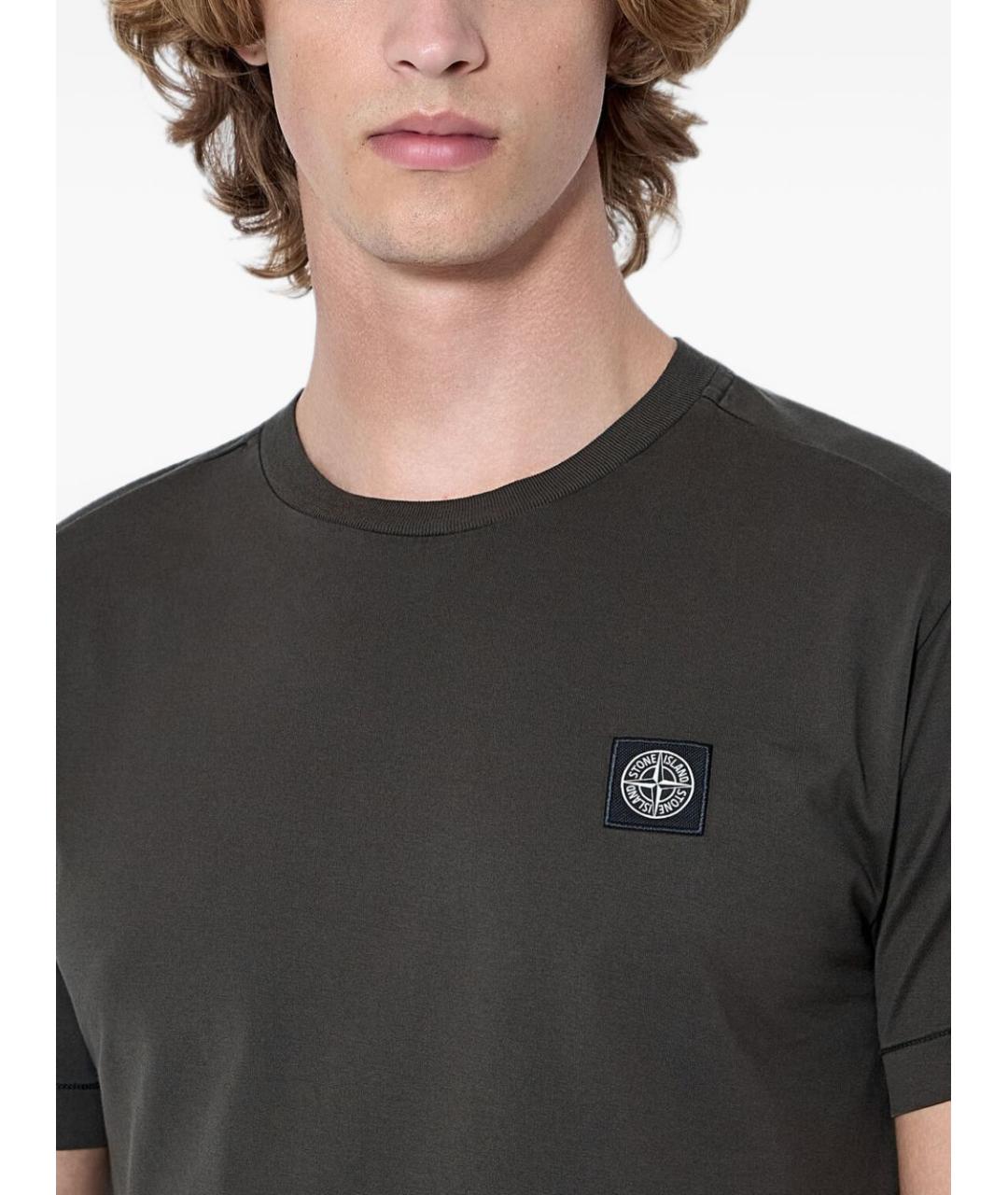 STONE ISLAND Серая хлопковая футболка, фото 2