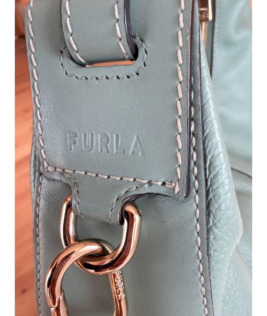 FURLA Бирюзовая кожаная сумка с короткими ручками, фото 6