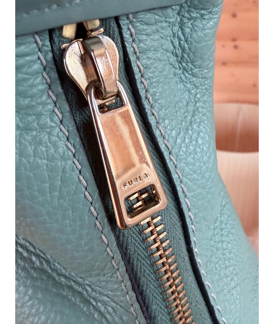 FURLA Бирюзовая кожаная сумка с короткими ручками, фото 4