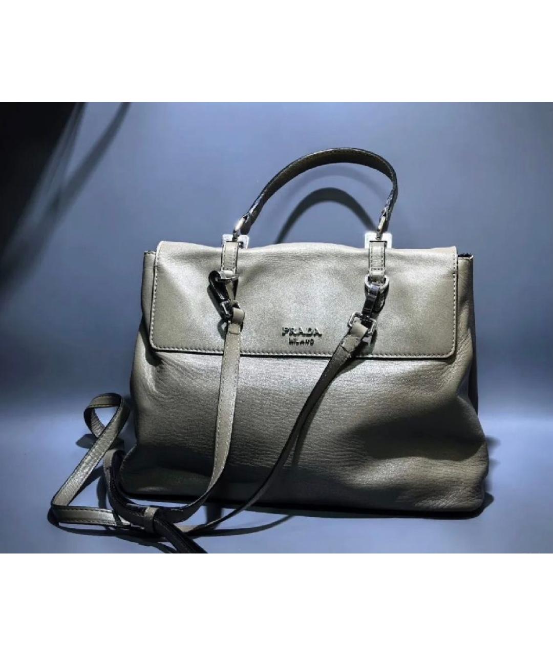 PRADA Серая кожаная сумка тоут, фото 10
