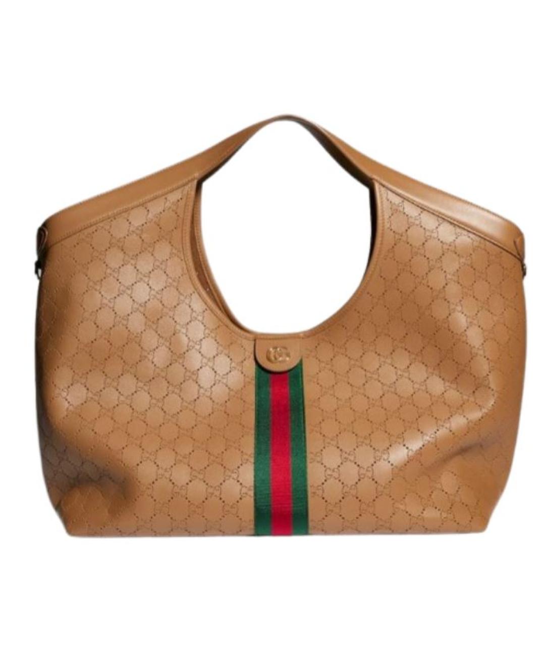 GUCCI Бежевая кожаная сумка тоут, фото 1