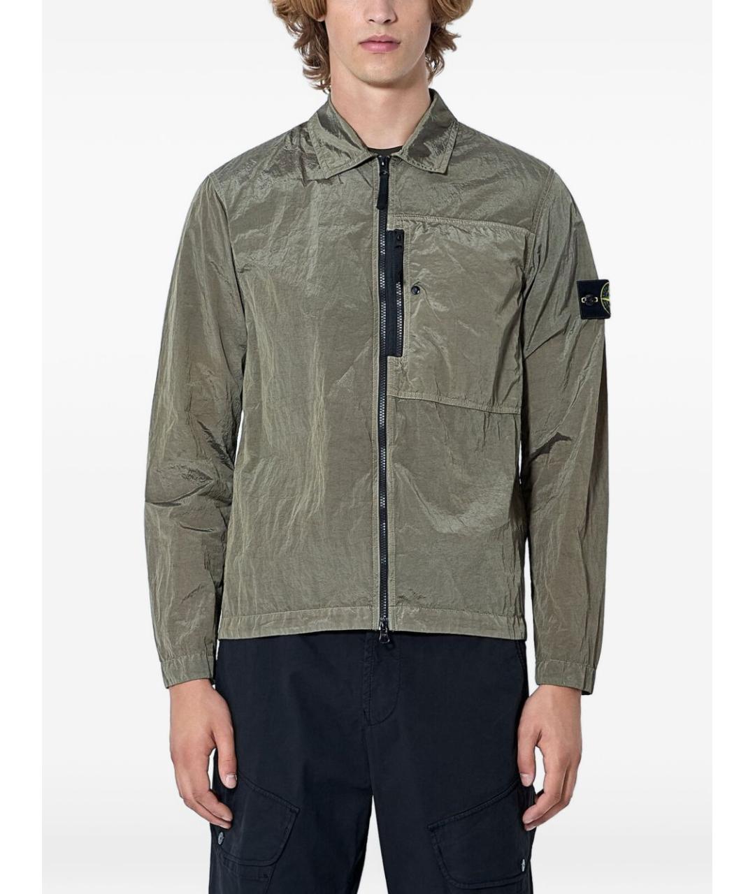 STONE ISLAND Хаки хлопко-полиэстеровая кэжуал рубашка, фото 6