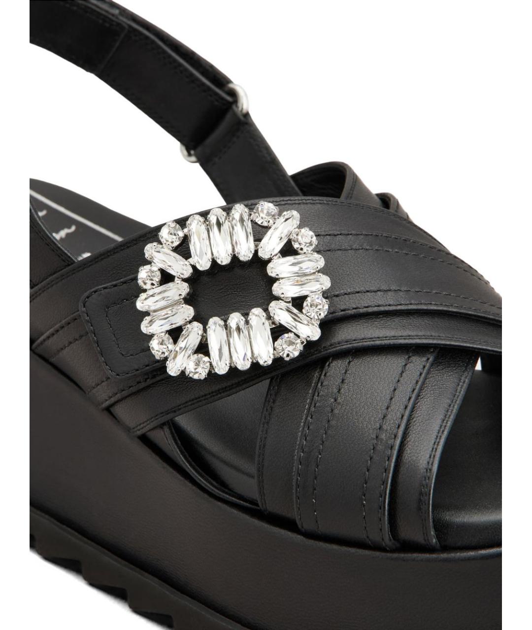 ROGER VIVIER Черные кожаные босоножки, фото 4