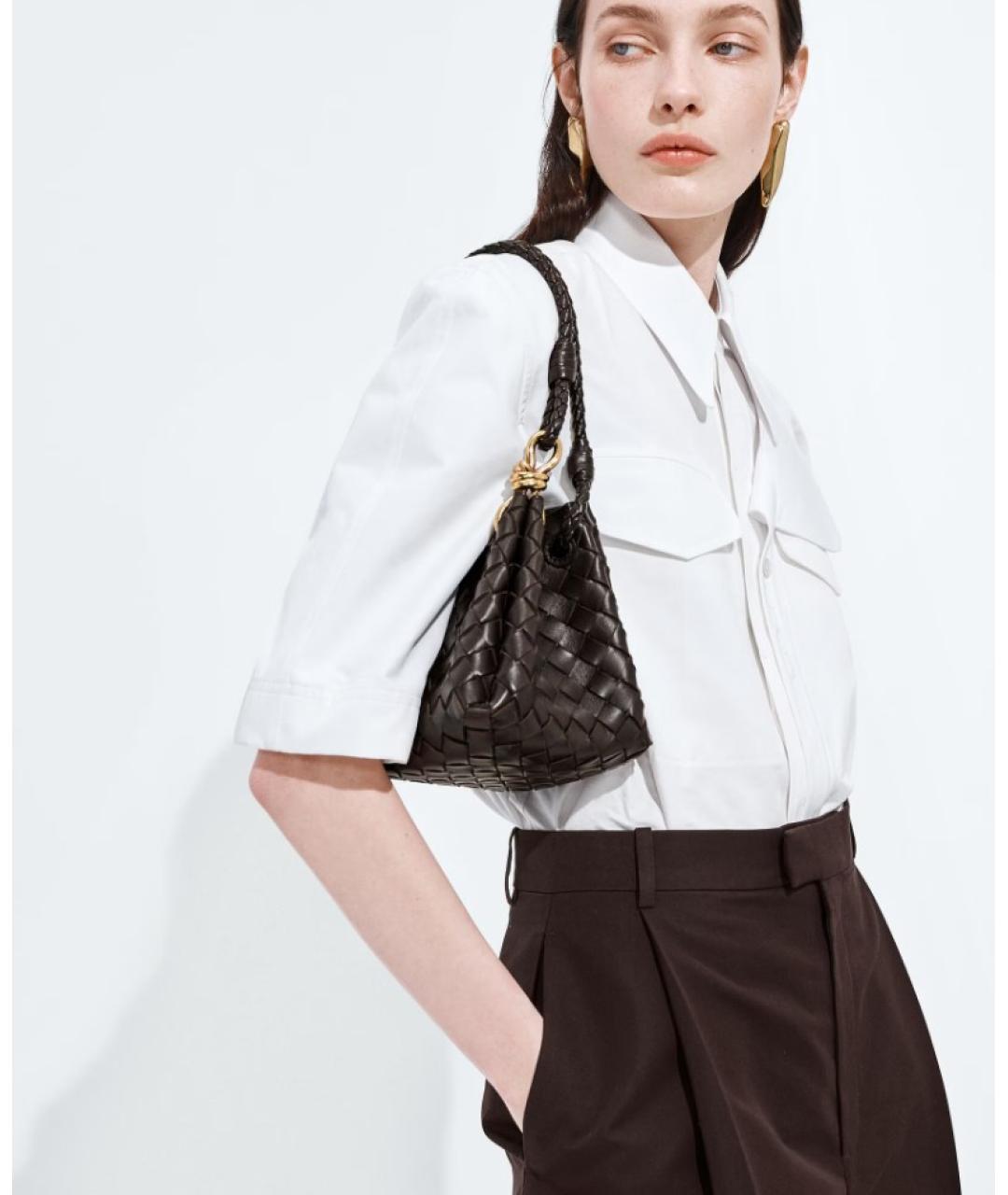 BOTTEGA VENETA Коричневая кожаная сумка с короткими ручками, фото 2