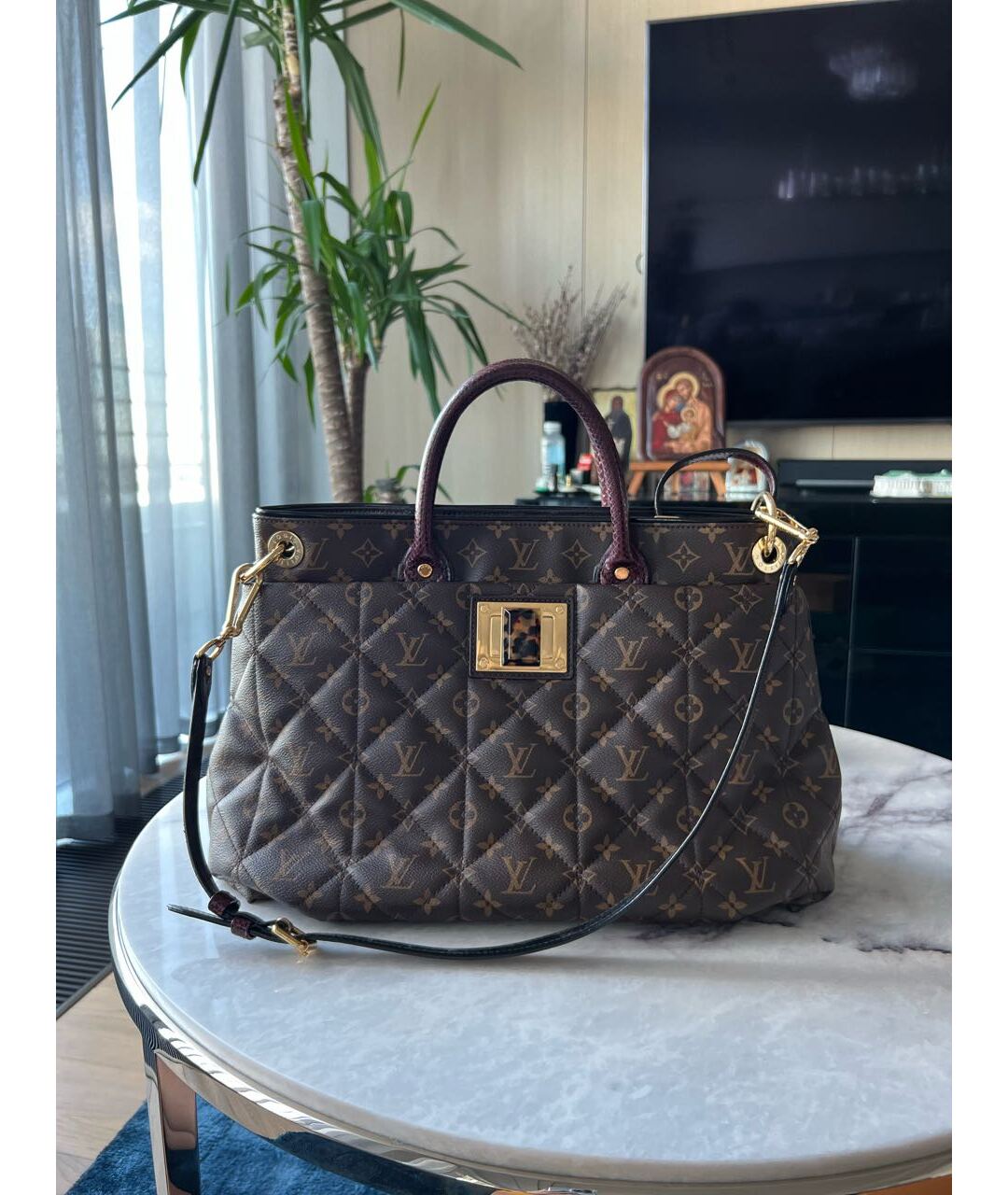 LOUIS VUITTON PRE-OWNED Коричневая кожаная сумка тоут, фото 7