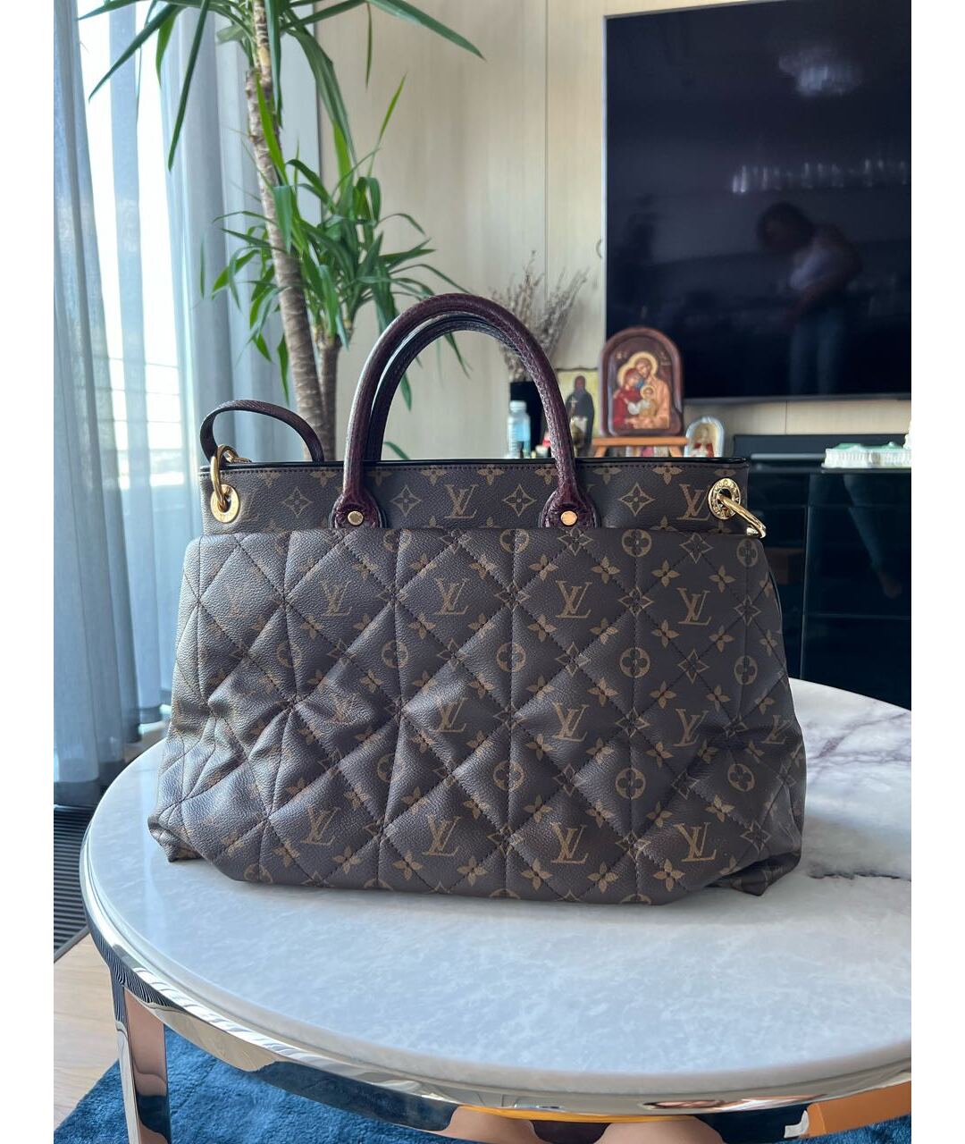 LOUIS VUITTON PRE-OWNED Коричневая кожаная сумка тоут, фото 3