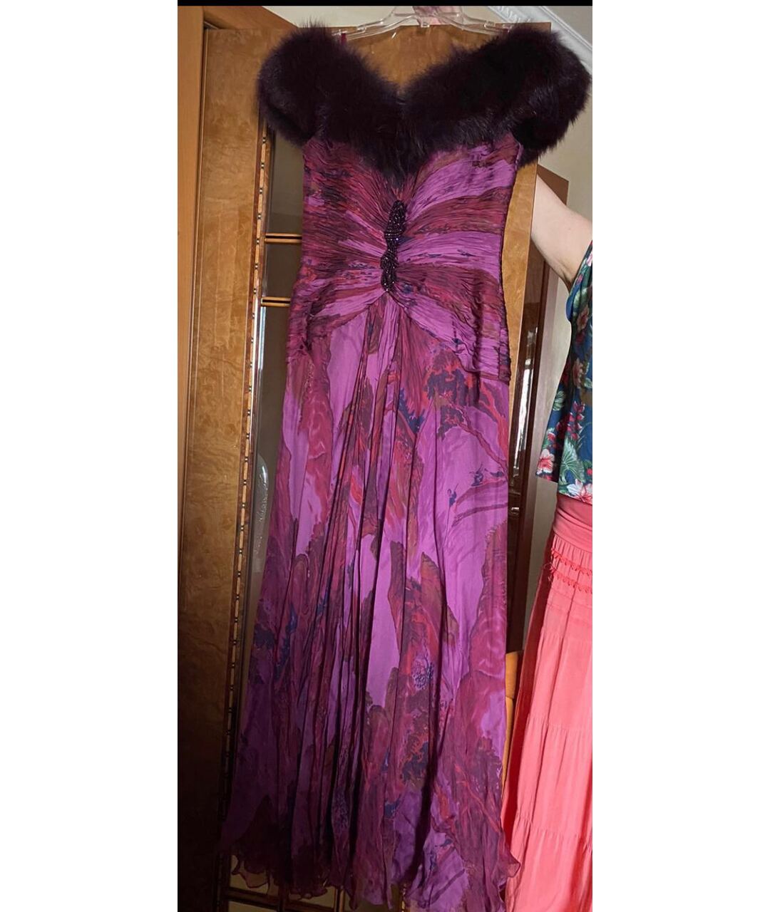 JOVANI Бордовое шелковое вечернее платье, фото 5