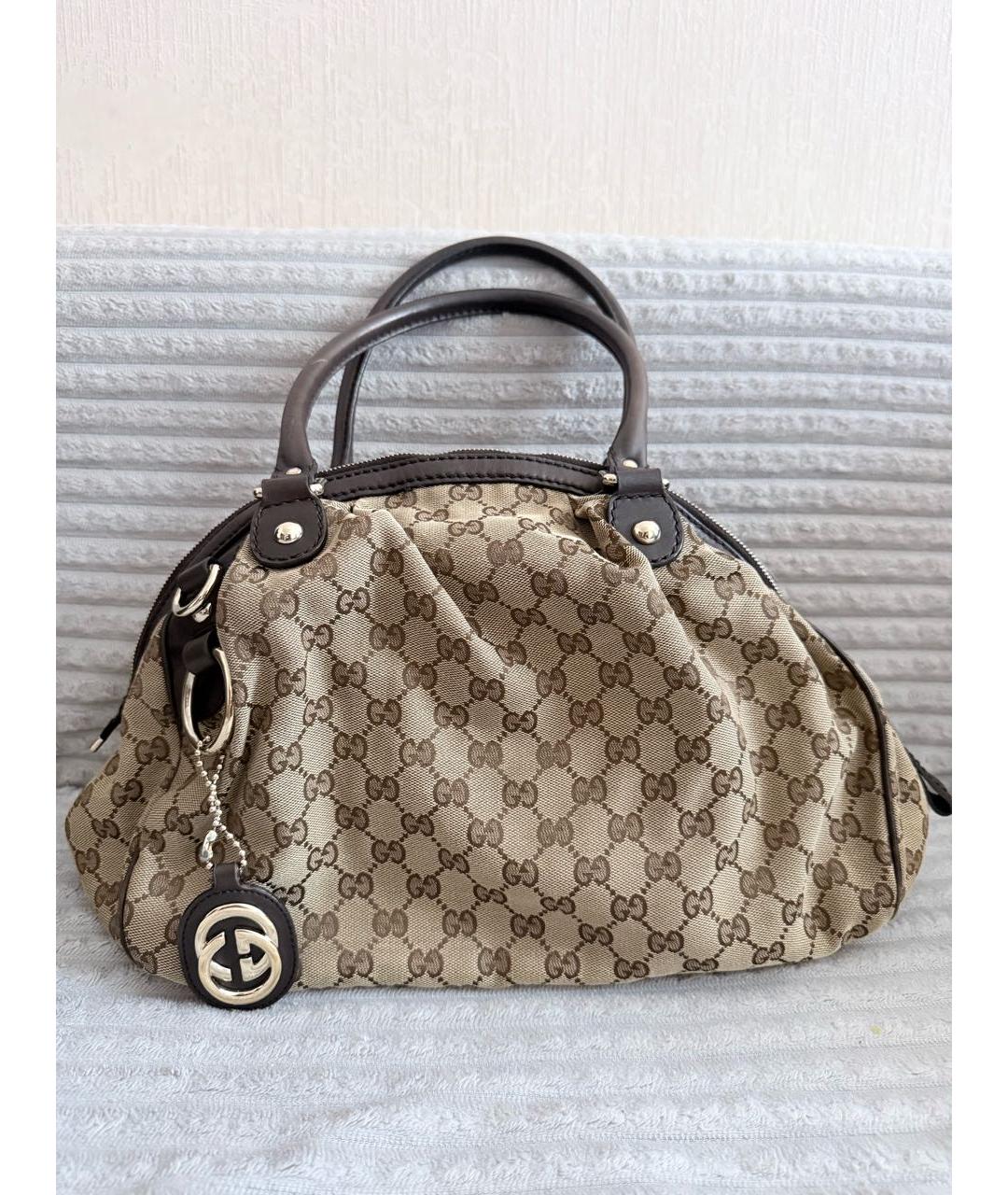 GUCCI Бежевая тканевая сумка с короткими ручками, фото 9