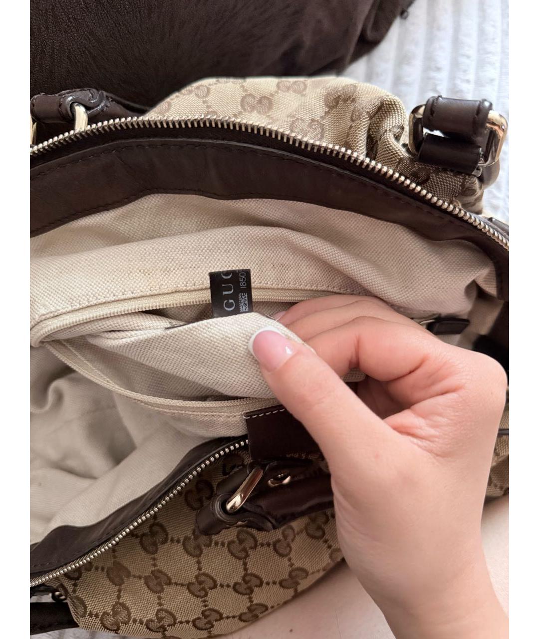 GUCCI Бежевая тканевая сумка с короткими ручками, фото 8