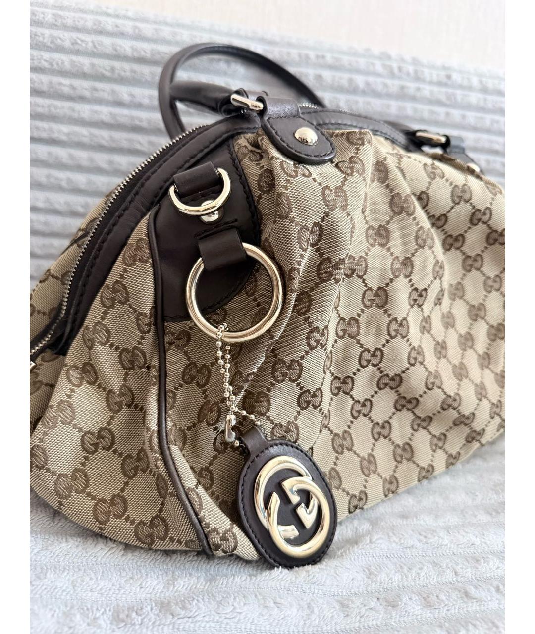 GUCCI Бежевая тканевая сумка с короткими ручками, фото 2