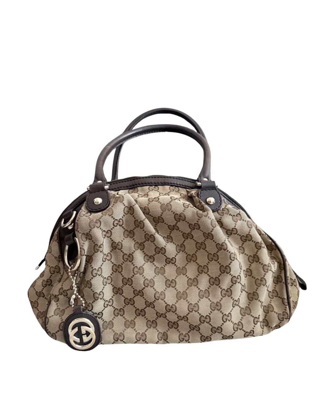 GUCCI Бежевая тканевая сумка с короткими ручками, фото 1