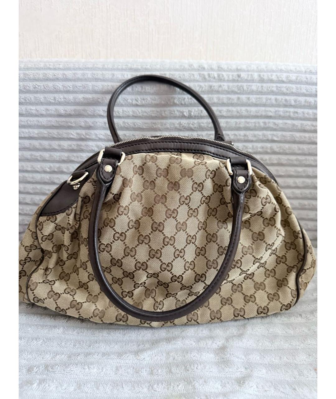 GUCCI Бежевая тканевая сумка с короткими ручками, фото 3