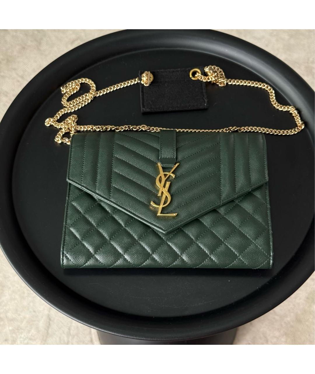 SAINT LAURENT Зеленая кожаная сумка через плечо, фото 9