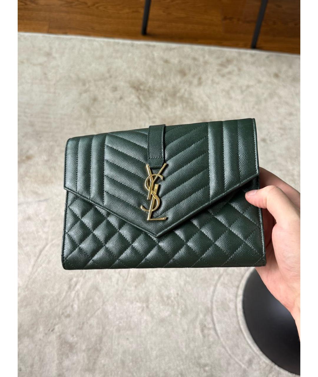 SAINT LAURENT Зеленая кожаная сумка через плечо, фото 8