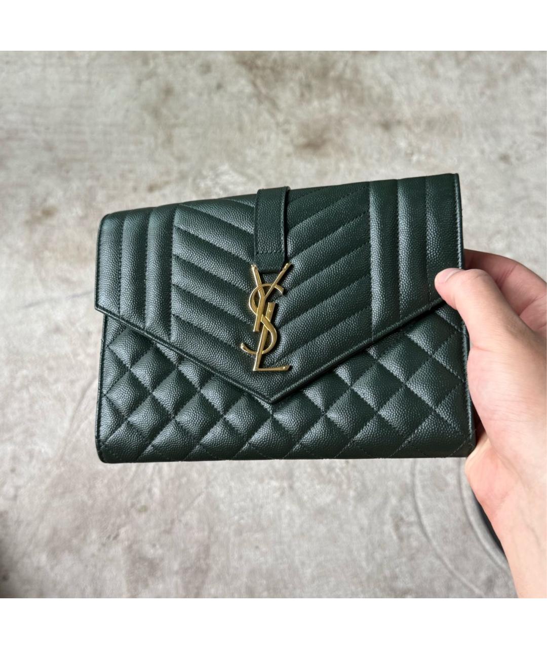 SAINT LAURENT Зеленая кожаная сумка через плечо, фото 2