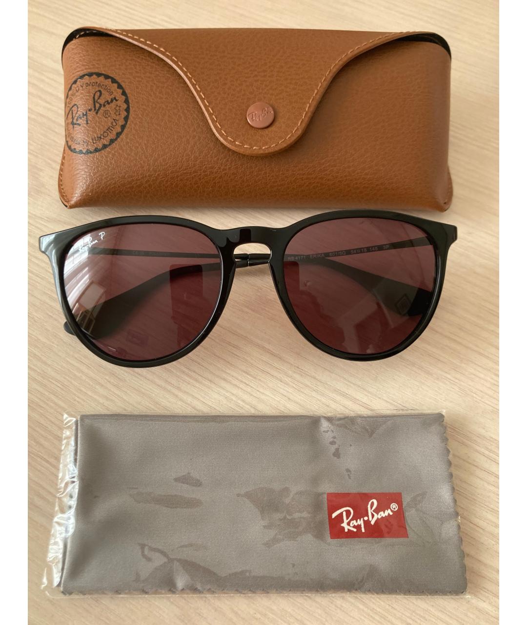 RAY BAN Черные пластиковые солнцезащитные очки, фото 4