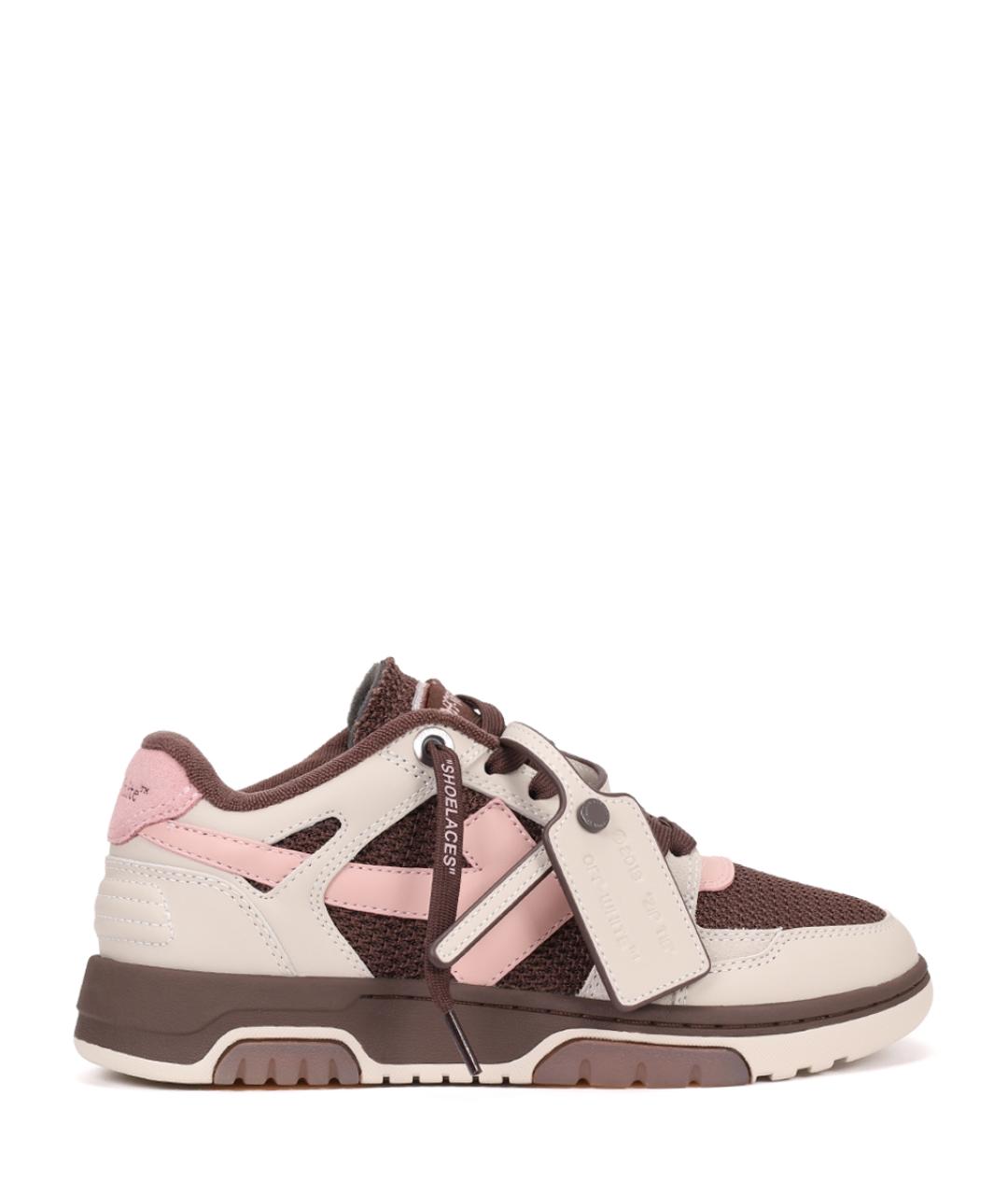OFF-WHITE Бежевые кожаные кеды, фото 1