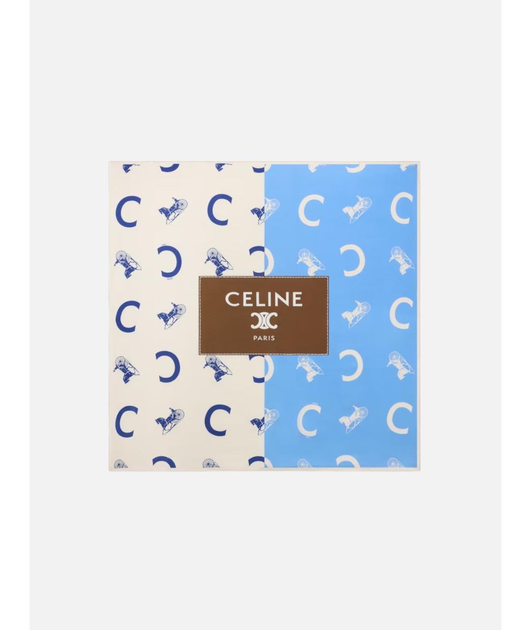 CELINE Синий шелковый шарф, фото 3