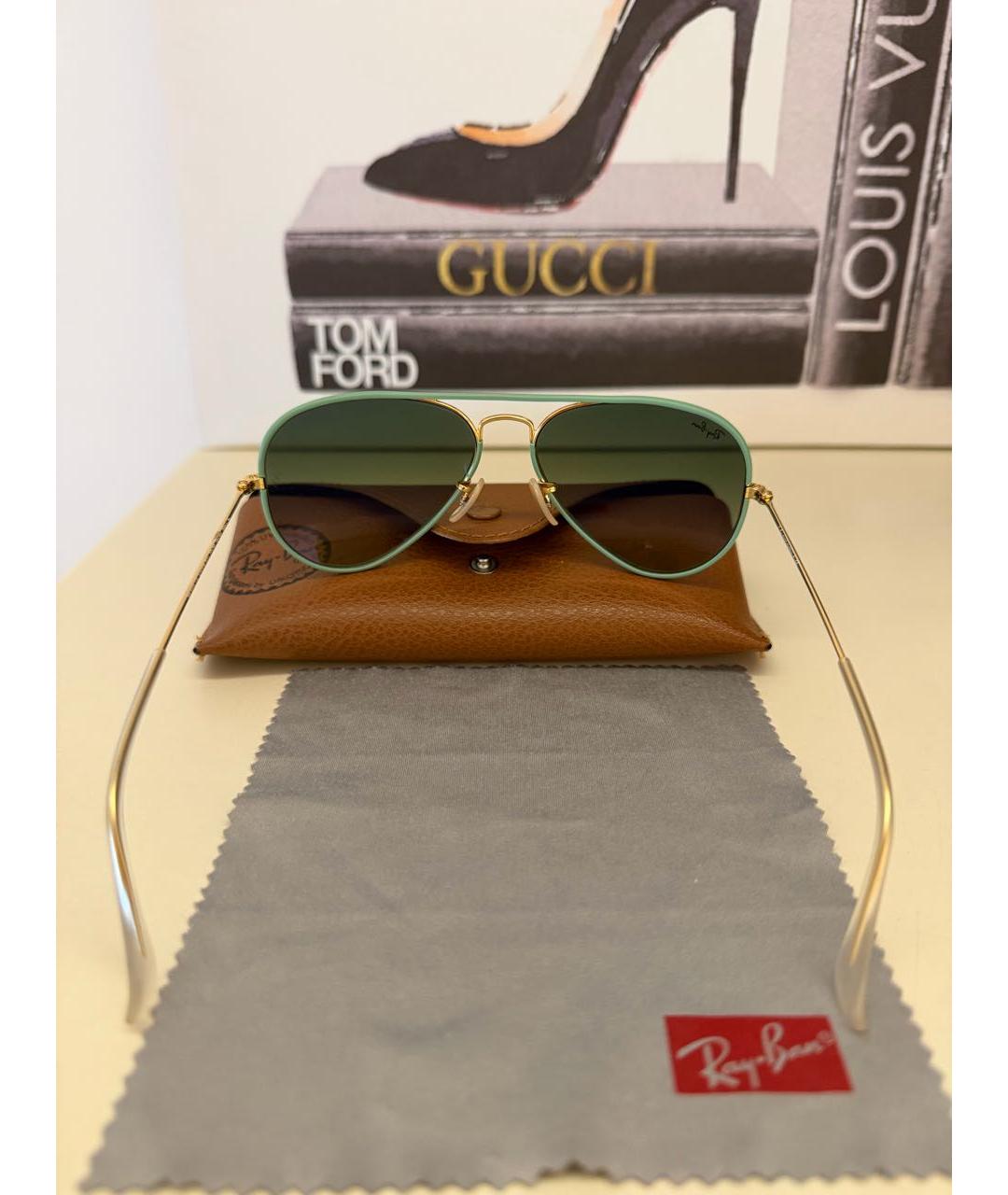 RAY BAN Салатовые металлические солнцезащитные очки, фото 5