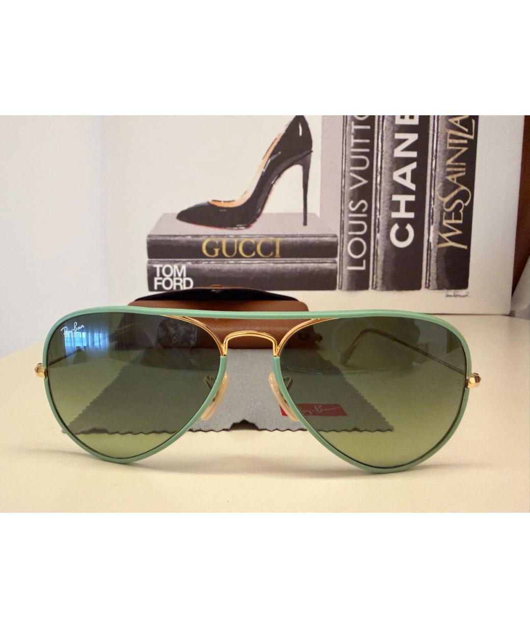 RAY BAN Салатовые металлические солнцезащитные очки, фото 6