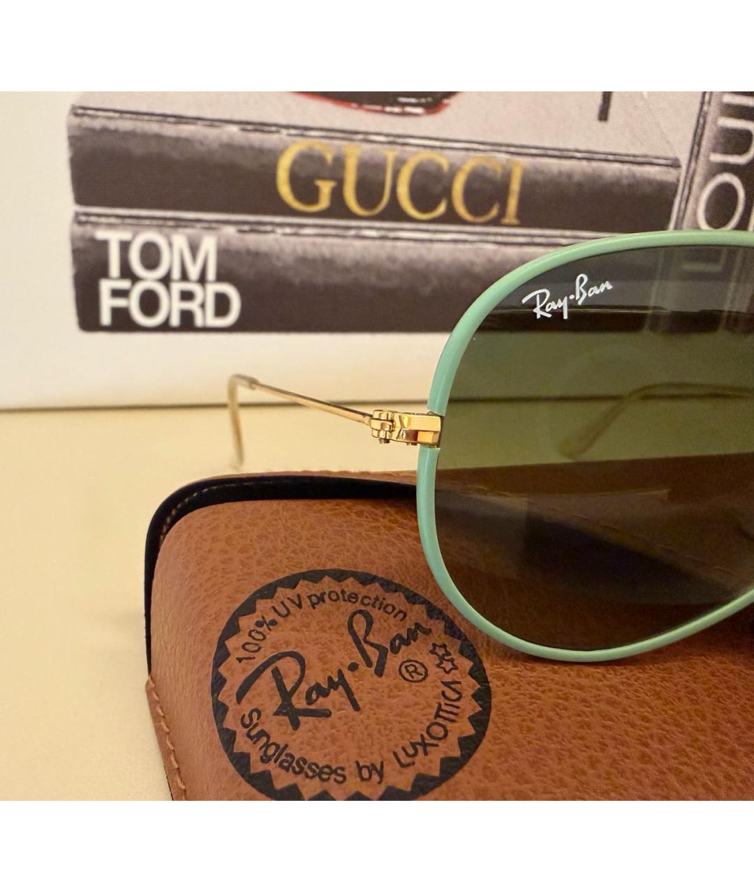 RAY BAN Салатовые металлические солнцезащитные очки, фото 3