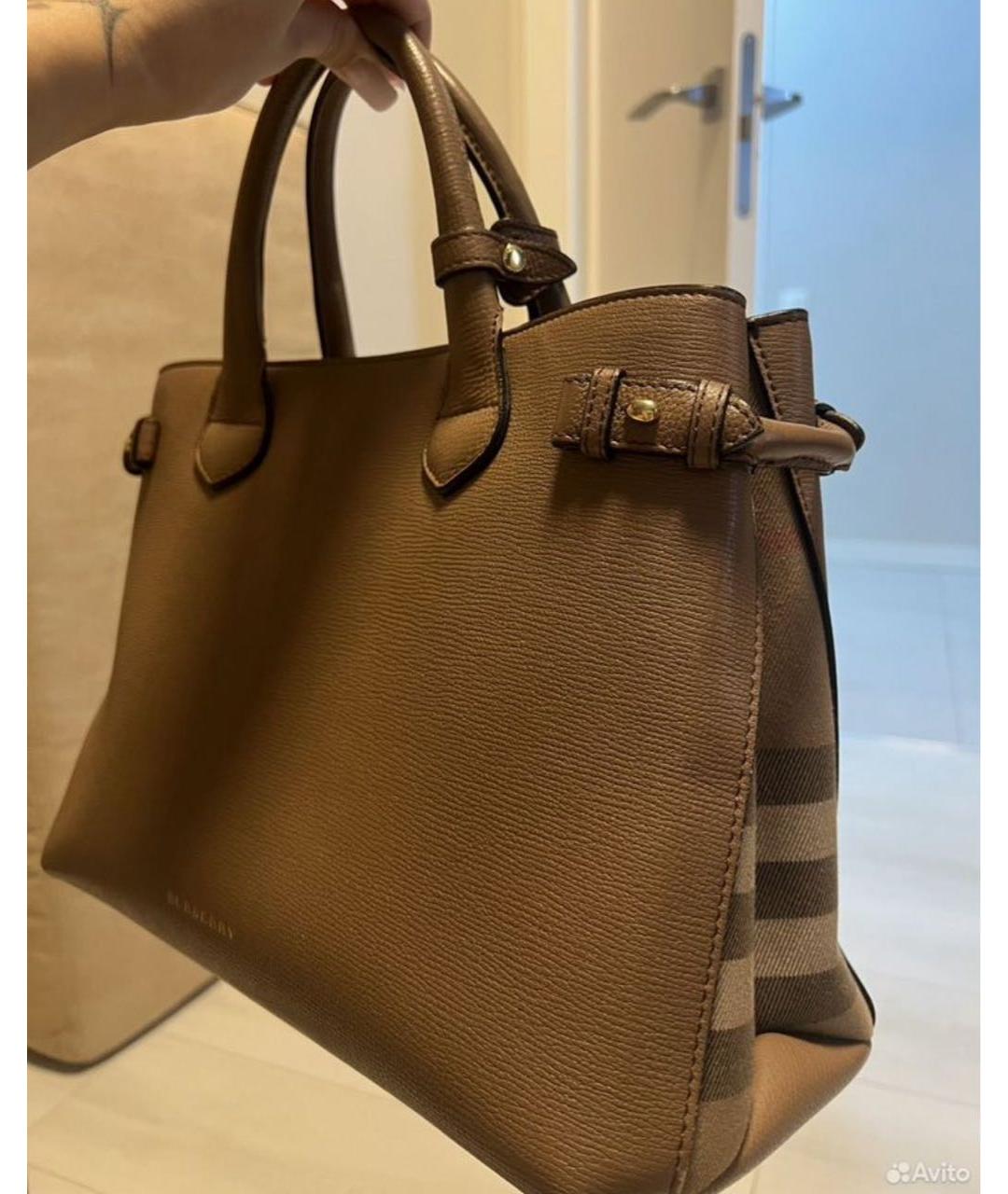 BURBERRY Коричневая кожаная сумка тоут, фото 2
