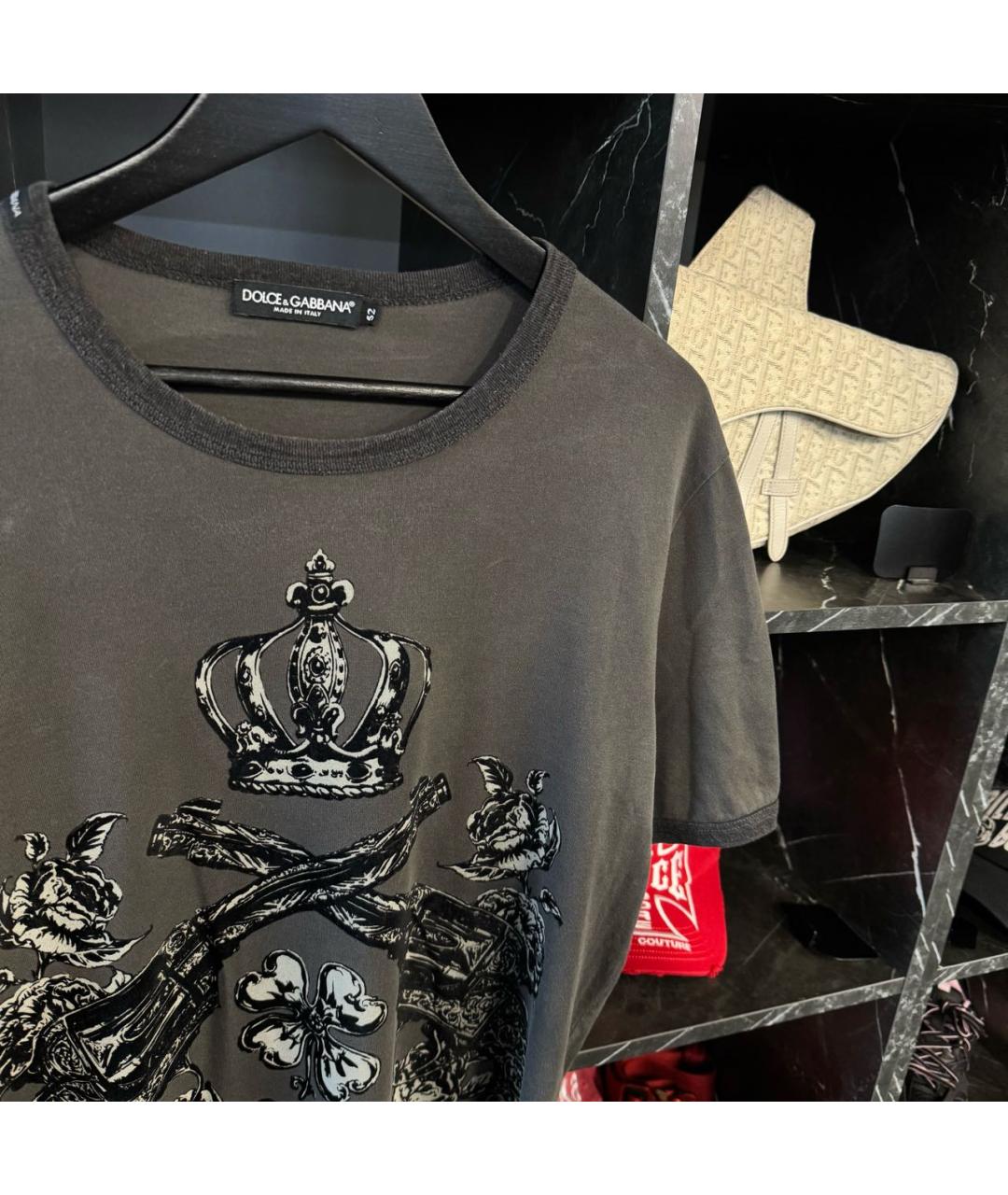 DOLCE&GABBANA Серая хлопковая футболка, фото 3