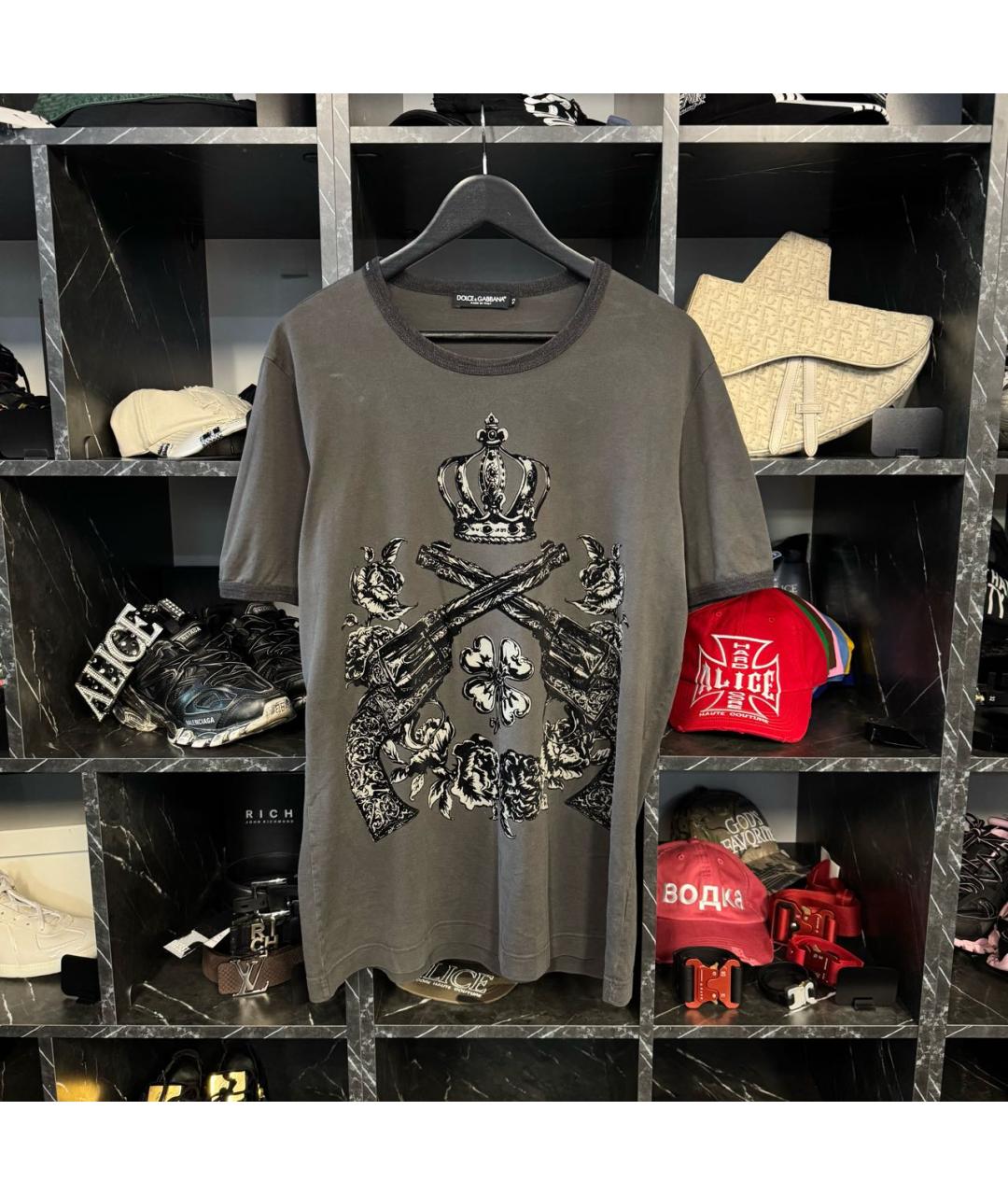 DOLCE&GABBANA Серая хлопковая футболка, фото 6